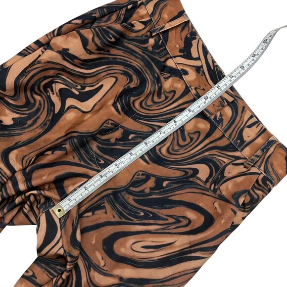 House of Sunny Womens Marble Print Flare Pants Brown Size 2 Split Hem‎ High Rise - Picture 10 of 11